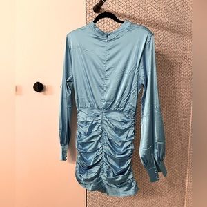 In the Style blue satin long sleeved dress. US 6. NWT!